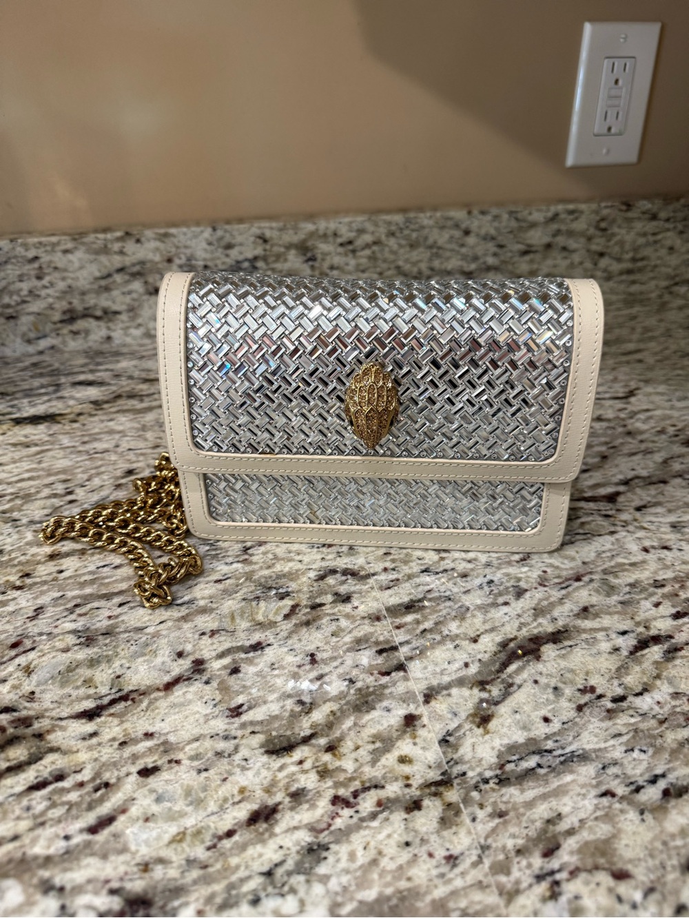 BEAUTIFUL Kurt Geiger Gold Chain Metallic Silver & Cream Crossbody Bag